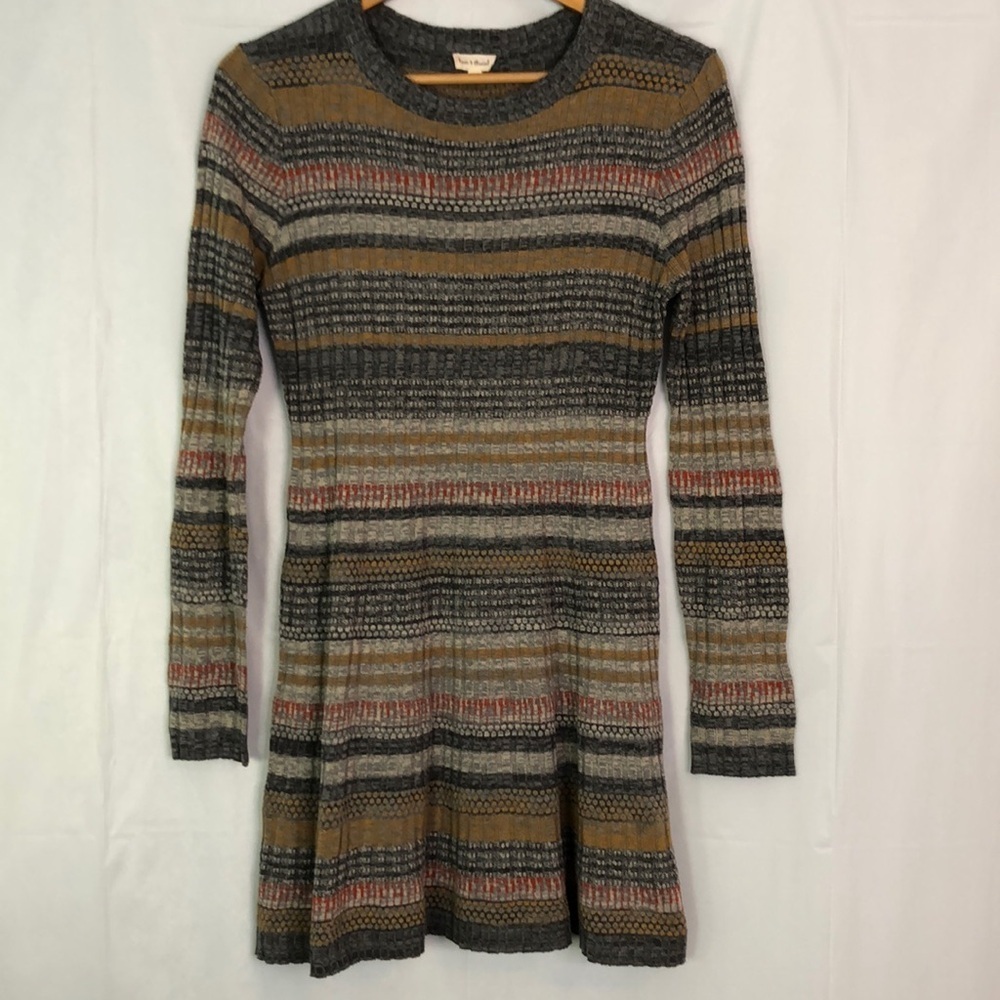 Hem & Thread Long Sleeve Crewneck Striped Stretch Mini Dress Size L